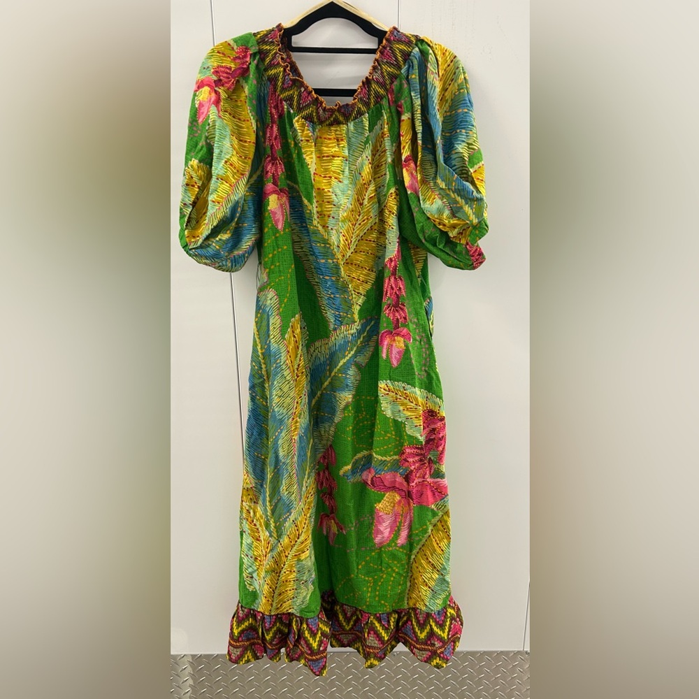Farm Rio Banana Leaves Off-the-Shoulder Midi Dress, Size Small - Picture 5 of 14